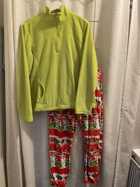 Bright Green Top with Grinch Printed Pajama Pants Loungewear